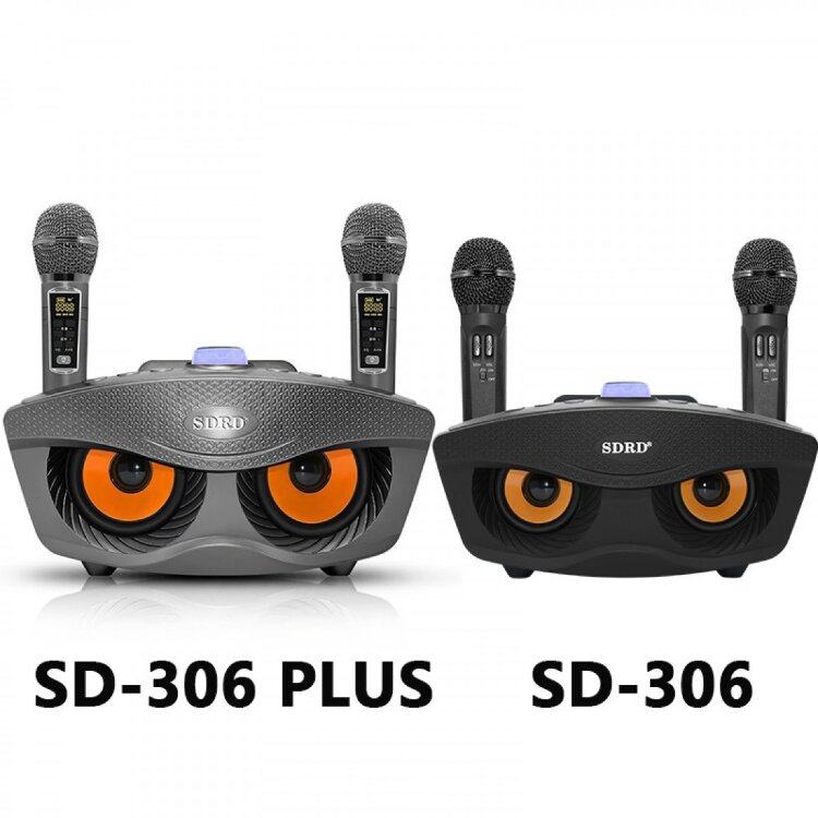 SDRD SD 306 Plus (золотой) - домашняя блютус-караоке система с двумя перезаряжаемыми радиомикрофонами, изменение голоса, Bluetooth