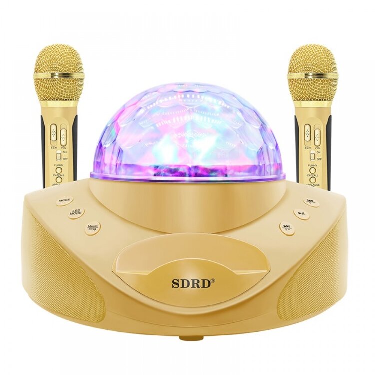 Караоке система на два микрофона с LED Диско-шаром SDRD SD-308 pink